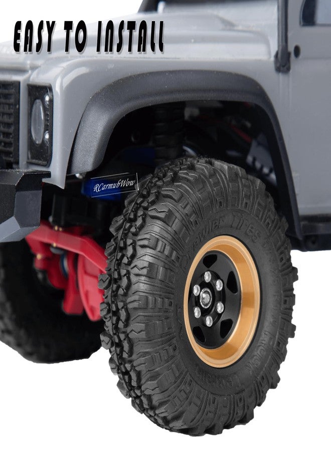 RcarmubWow 1.0in Beadlock RC Wheels and Tires for 1/18 Trx4m,1/24 SCX24 RC Crawler Car,1.0 Beadlock Rims & 1.0 Beadlock Tires,Brass Wheels Soft Sticky Rubber Tires,4PCS(Style B) - Image 4